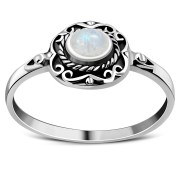 Ethnic Design Rainbow Moon Stone Silver Ring, r500