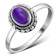 Ethnic Style Amethyst Stone Silver Ring, r506