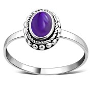 Ethnic Style Amethyst Stone Silver Ring, r506