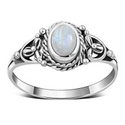 Silver Ethnic Rainbow Moon Stone Ring, r507