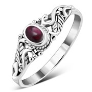 Sterling Silver Garnet Leaves Ring, r508