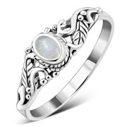Sterling Silver Rainbow Moon Stone Leaves Ring. r508