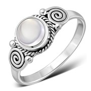Rainbow Moonstone Spiral Silver Ring - r516