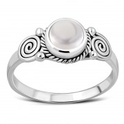 Rainbow Moonstone Spiral Silver Ring - r516