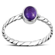 Twisted Amethyst Genuine Stone Silver Ring, r519