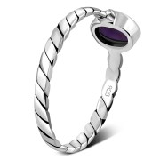 Twisted Amethyst Genuine Stone Silver Ring, r519