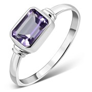 Delicate Octagon Shape Amethyst Silver Ring, r520