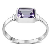 Delicate Octagon Shape Amethyst Silver Ring, r520