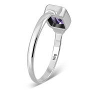 Delicate Octagon Shape Amethyst Silver Ring, r520