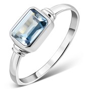 Delicate Rectangle Shape Blue Topaz Stone Sterling Silver Ring, r520