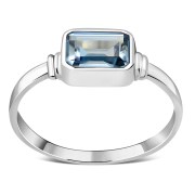 Delicate Rectangle Shape Blue Topaz Stone Sterling Silver Ring, r520