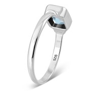 Delicate Rectangle Shape Blue Topaz Stone Sterling Silver Ring, r520