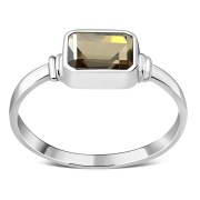 Delicate Rectangle Shape Smoky Quarts Silver Ring, r520