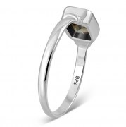 Delicate Rectangle Shape Smoky Quarts Silver Ring, r520