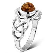 Celtic Knot Sterling Silver Baltic Amber Ring, r522