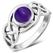 Celtic Knot Sterling Silver Amethyst Stone Ring, r522