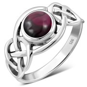 Celtic Knot Sterling Silver Garnet Ring, r522