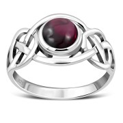 Celtic Knot Sterling Silver Garnet Ring, r522