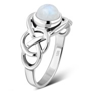 Celtic Knot Sterling Silver Rainbow Moonstone Ring, r522