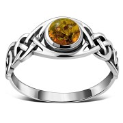 Baltic Amber Celtic Knot Sterling Silver Ring, r523