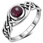 Garnet Celtic Knot Sterling Silver Ring, r523