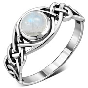 Rainbow Moonstone Celtic Knot Sterling Silver Ring, r523