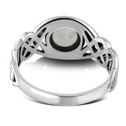 Rainbow Moonstone Celtic Knot Sterling Silver Ring, r523