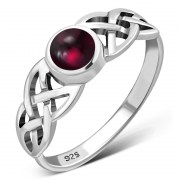 Celtic Knot Garnet Stone Silver Ring, r524