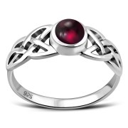 Celtic Knot Garnet Stone Silver Ring, r524