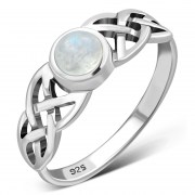 Celtic Rainbow Moonstone Silver Ring, r524