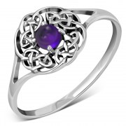 Round Delicate Sterling Silver Celtic Amethyst Ring, r526