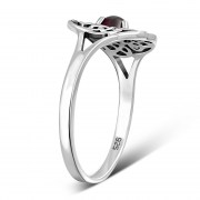 Delicate Round Garnet Celtic Silver Ring, r526
