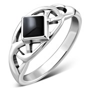 Celtic Knot Sterling Silver Black Onyx Ring, r534