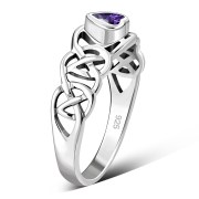 Celtic Knot Amethyst CZ Heart Silver Ring, r537