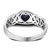 Celtic Knot Amethyst CZ Heart Silver Ring, r537