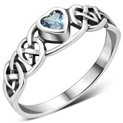 Celtic Knot Blue Topaz CZ Heart Silver Ring, r537