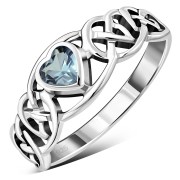Celtic Knot Blue Topaz CZ Heart Silver Ring, r537