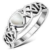 Celtic Knot Mother of Pearl Heart Silver Ring, r537