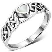 Celtic Knot Mother of Pearl Heart Silver Ring, r537