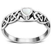 Celtic Knot Mother of Pearl Heart Silver Ring, r537