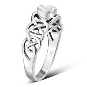 Celtic Knot Mother of Pearl Heart Silver Ring, r537