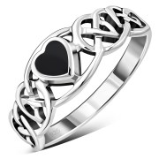 Celtic Knot Black Onyx Heart Silver Ring, r537