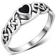 Celtic Knot Black Onyx Heart Silver Ring, r537