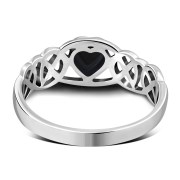 Celtic Knot Black Onyx Heart Silver Ring, r537