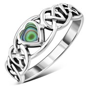 Celtic Knot Abalone Heart Silver Ring, r537