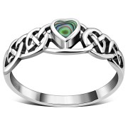 Celtic Knot Abalone Heart Silver Ring, r537