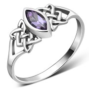 Amethyst Celtic Knot Silver Ring, r538