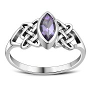 Amethyst Celtic Knot Silver Ring, r538