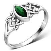 Green CZ Celtic Silver Ring, r538