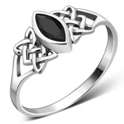 Faceted Black Onyx Celtic Silver Ring, r538